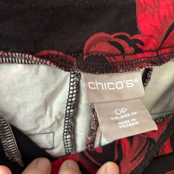 Chicos Pull On Pants Womens 4 Petite Red Floral Elastic Waist Ankle Pants Pocket - Picture 3 of 6